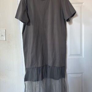 Women’s Midi Tulle Hem Dress - Charcoal Gray